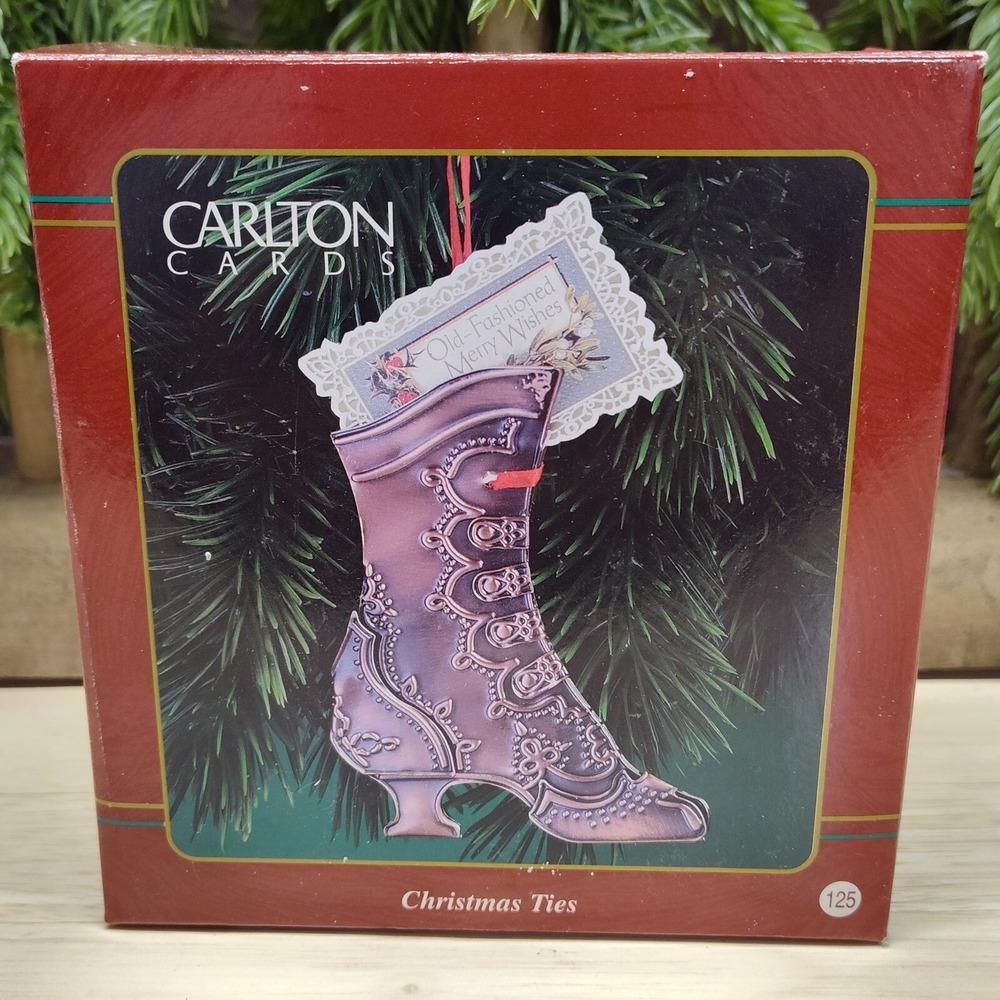 Vintage Carlton Cards Ornament "Christmas Ties" Bronze Old Fashioned Boot
